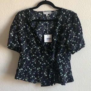 NWT Hayden Peplum Wrap Navy Floral Blouse L